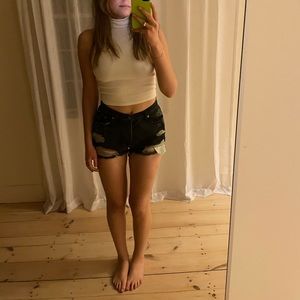Distressed jean shorts